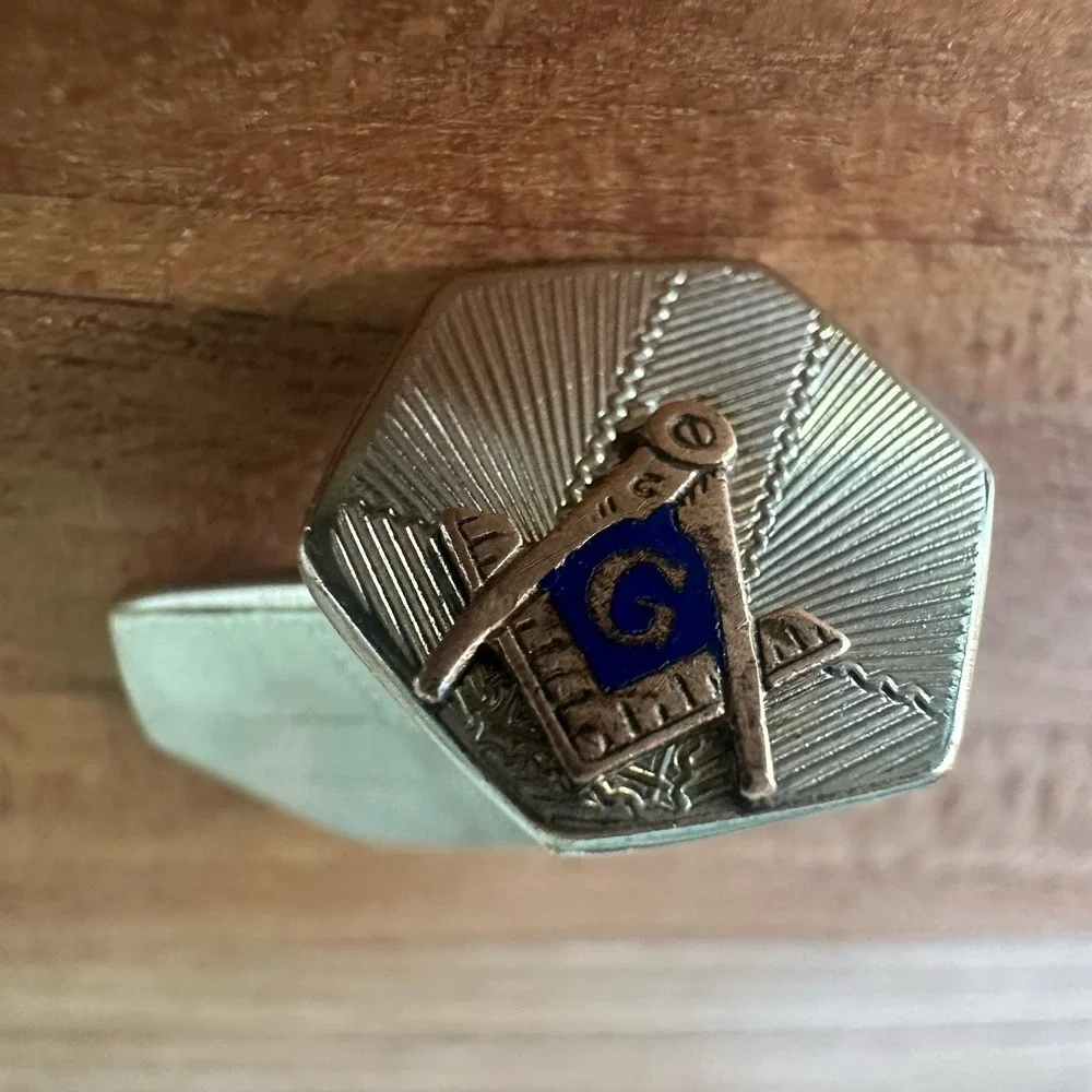 Antique Art Deco Single Cufflink David Belais 14K White Yellow Gold Masonic 2.9g
